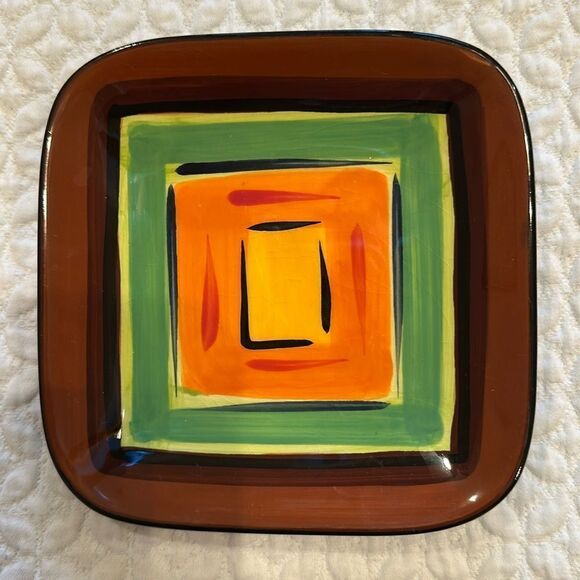 GAIL Pittman Brio Pattern Southern Living At Home 5 5/8” Square Appetizer Plate - Picture 1 of 4